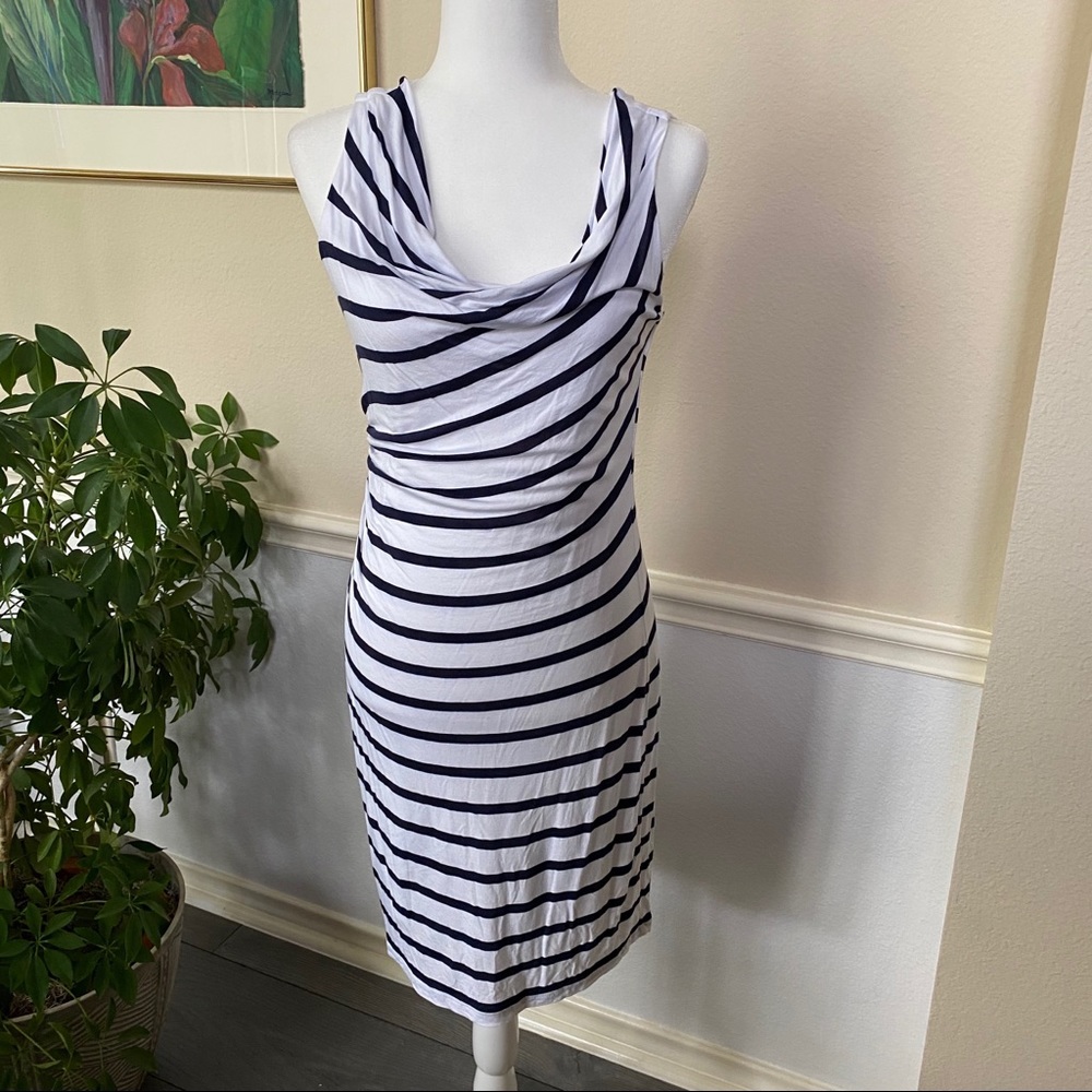 Loft White and Blue Striped Sleeveless Dress